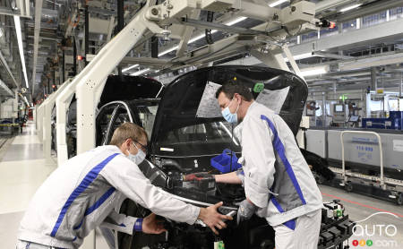 Vehicle production at a Volkswagen plant in Germany